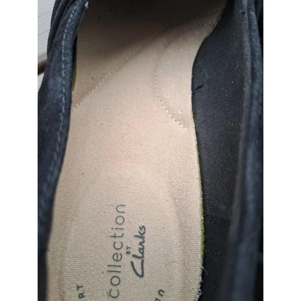Clarks Women's Black Leather Suede Sharon Villa Loafers Wedge Comfort Shoes 11 M